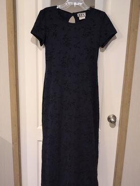 Navy With Black Floral-Textured Maxi Dress with Back Keyhole